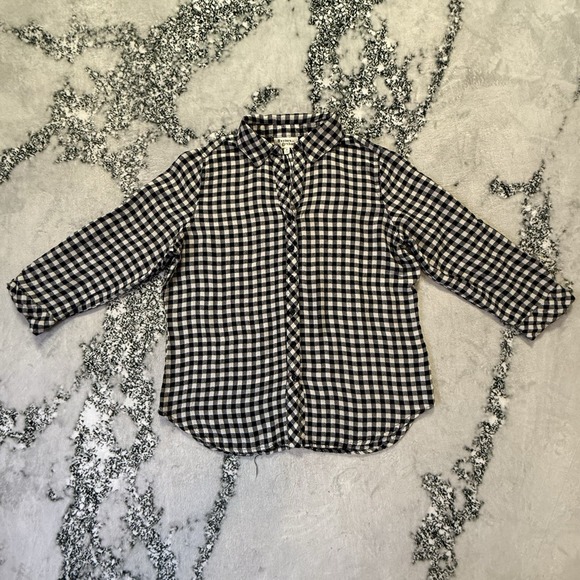 Hester & Orchard Tops - Hester Orchard Shirt Womens Size M Black White Gingham Roll Tab Sleeve Button Up